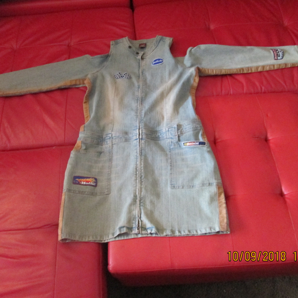 Jordache Open-Shoulder Denim Mini Dress